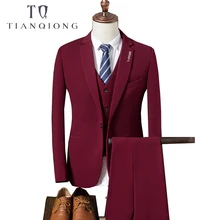 TIAN QIONG Men 2018 Autumn Slim Fit Wedding Suits for Men 3 Piece Jacket Pants Vest
