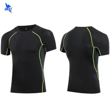 Тренажерный зал Фитнес Профессиональный Рашгард сжатия Спортивная футболка с коротким рукавом облегающее ткань отводящая влагу Для мужчин футболки для бега баскетбольная майка Джерси Топы