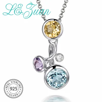 

L&zuan Multicolor Natural Stones Necklace & Pendant For Woman Blue Topaz/Citrine/Amethyst 925 Sterling Silver Pendants Jewelry