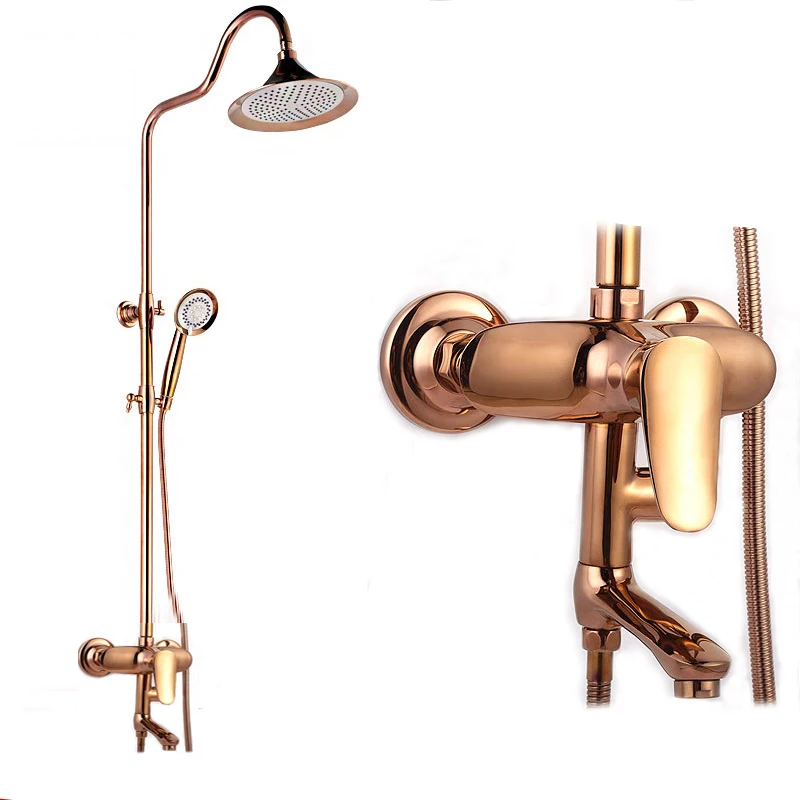 

3 Colors Bathroom shower set wall mounted 8" rainfall shower mixer taps faucet 3 functions mixer valve square head