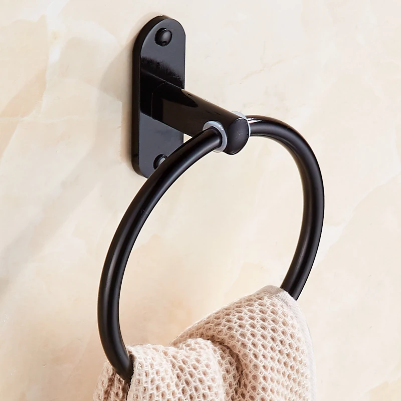 

American black round towel rack space aluminum towel ring punch-free towel rack LO1125