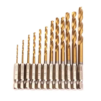 

13 sets of hex handles High speed steel twist drill titanium plated drill Hexagon screw drill Wind batch twist drill titanium pl