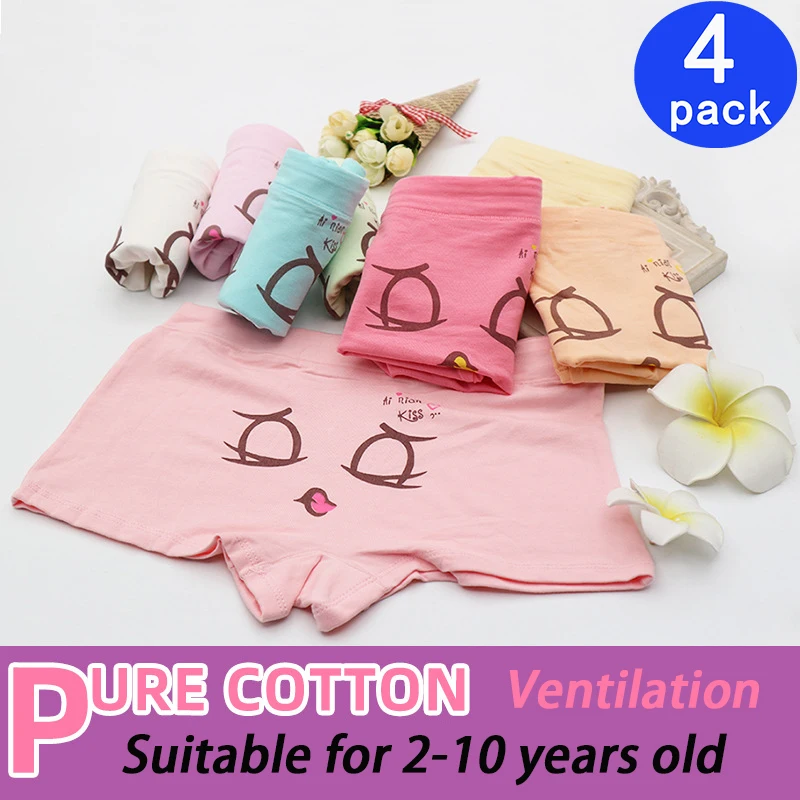 

4pcs/lot Children Adorable Cartoon Cat Boxer Short Girls panties Comfortable kids girl Underwear Underpant 2-12year child