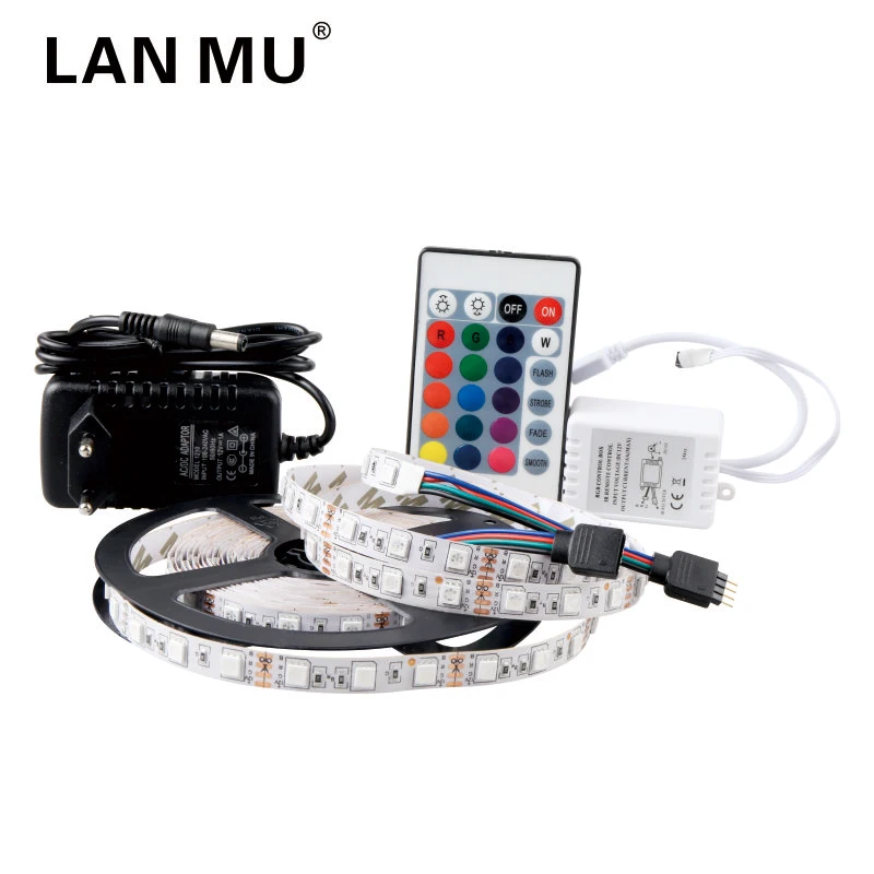 

LAN MU LED Strip 5050 DC12V 60LEDs/m 5m/lot Flexible LED Light RGB Light SMD 5050 LED Strip with Controller and Power Supply