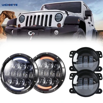 

Undoeve 105W 7" inch LED Headlights with White DRL /Amber Turn Signal + 4'' inch led foglights Halo Ring for Jeep Wrangler
