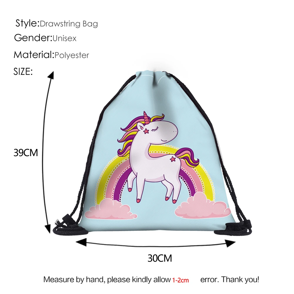 3D Unicorn Fashion Printed Drawstring Bags For Girls -Unicorn Fashion
