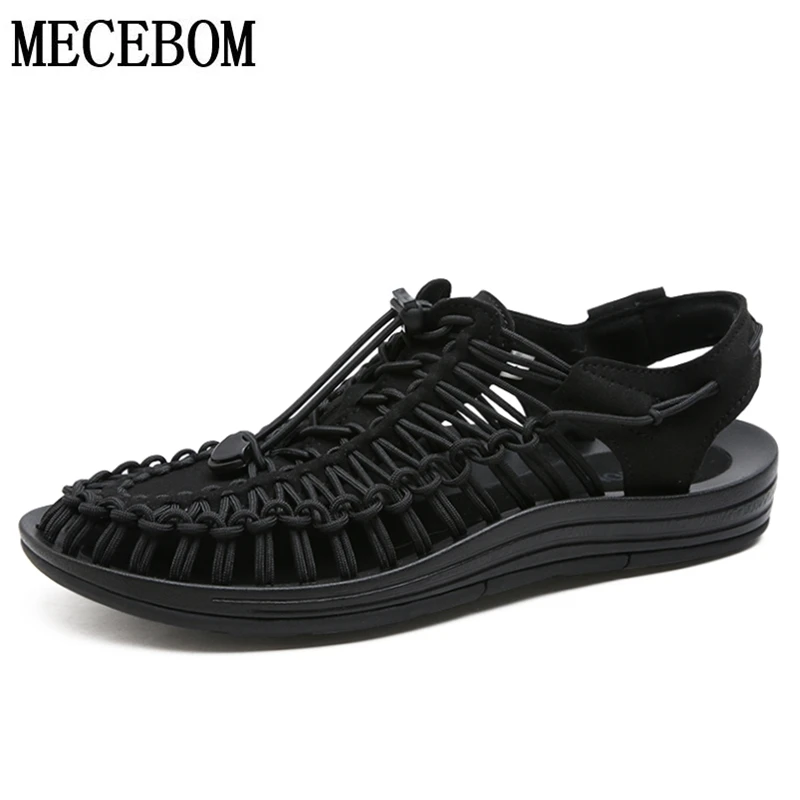 

Plus Size 46 Summer Men Gladiator Sandals Nylon Weaving Beach Sandals Breathable Black Summer Casual Men Shoes