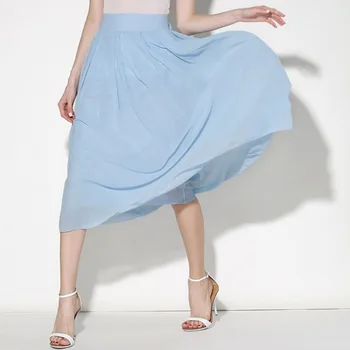 

2018 New Style Spring Summer Womens Skirts Fashion High Waist Chiffon Long Skirt Ladies High Quality Casual Pleated Skirts Jupe