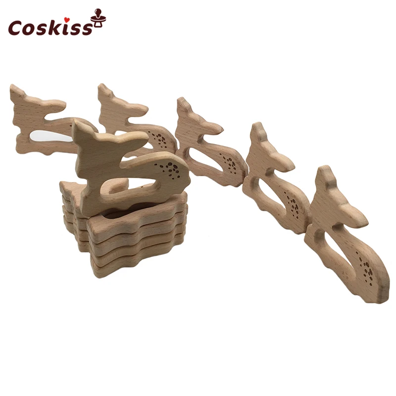 Koop Beuken Houten Bijtring Aniamls Sikaherten Timber Roe Bambi Food Grade Hout DIY Verpleging Ketting Charms