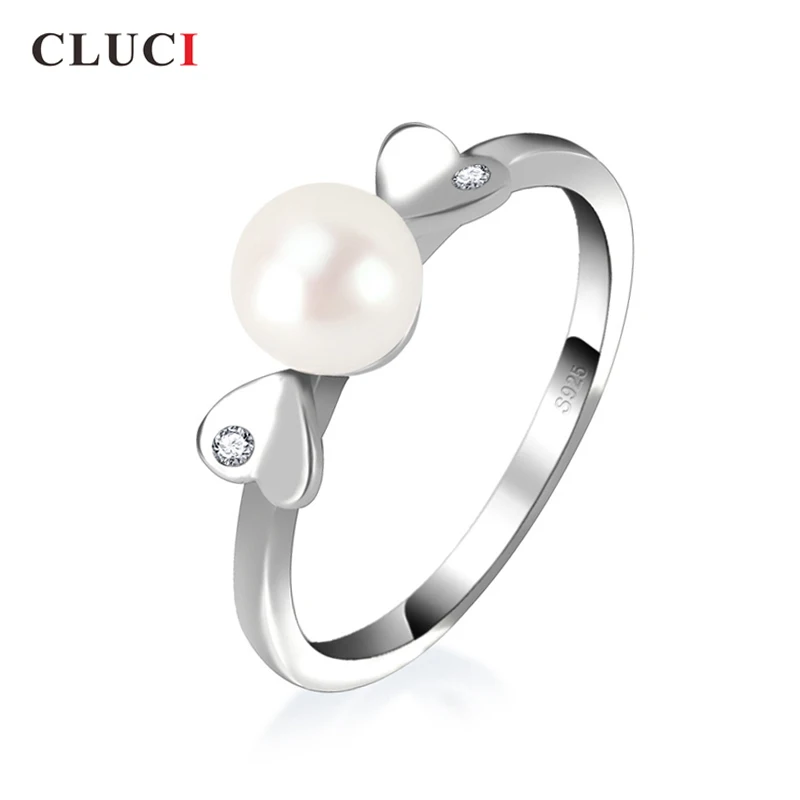 

Cluci Silver 925 Genuine 6-7mm Akoya Pearl Ring Women Lovely Bow Knot Zircon Rings for Engagement Jewelry Gift Pearl Ring