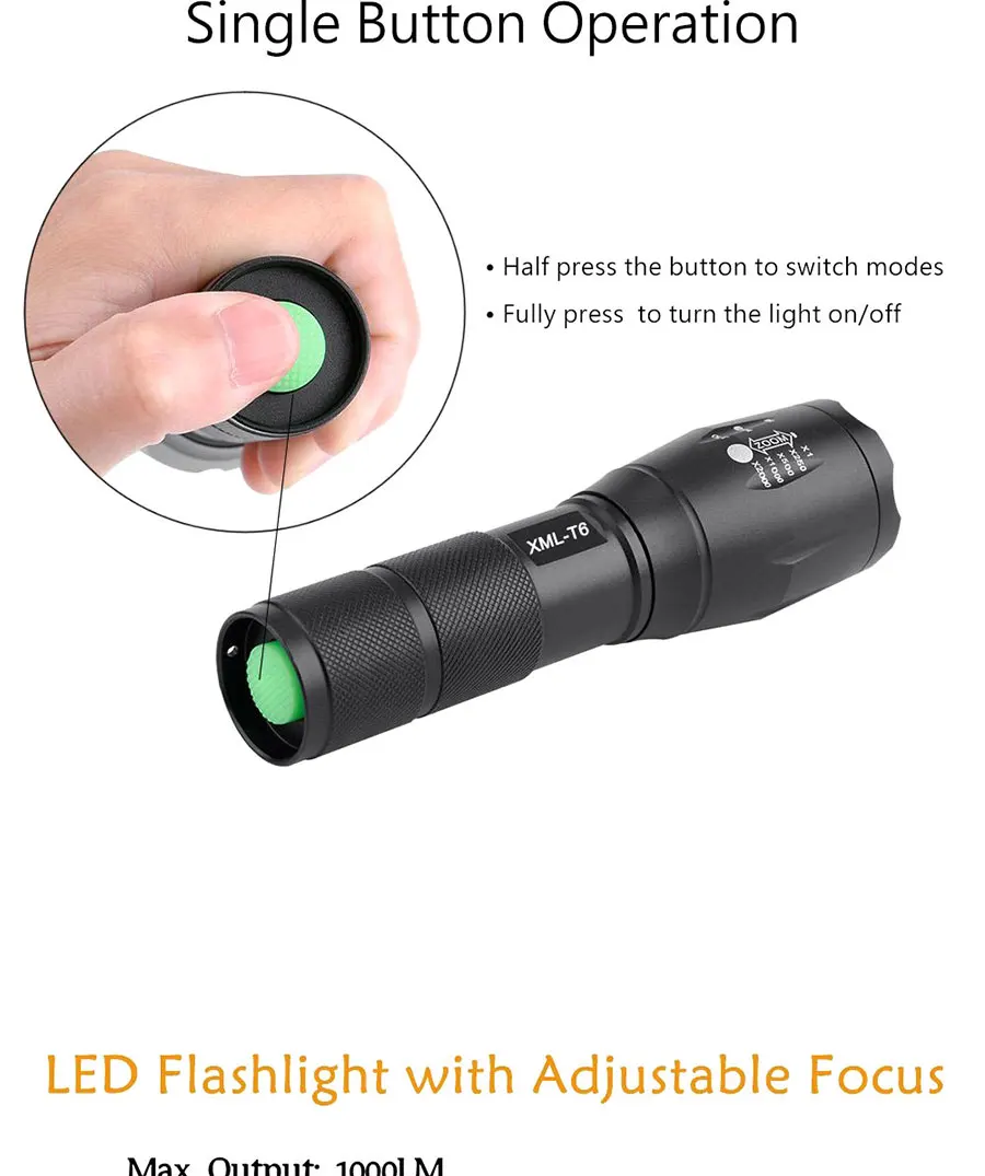 High Quality LED Flashlight XML T6 Linterna Torch 1600LM Waterproof Outdoor Camping Powerful Led Flashlights 5 Modes Dimmable (7)