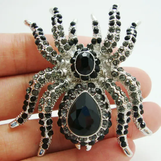 Free shipping Classic Vintage Spider Brooch Pin Black Rhinestone