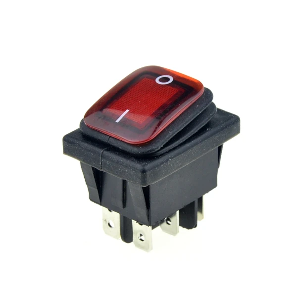 Водонепроницаемые Кулисные Переключатели, лодочный переключатель с фиксацией DPDT, 4 Pin, 6 Pin, 2,3 положение ввода/вывода, вкл/выкл/вкл., синий, красный, зеленый, 30x22 мм, 16А, 250 В - Цвет: W-Red DPDT ON-ON