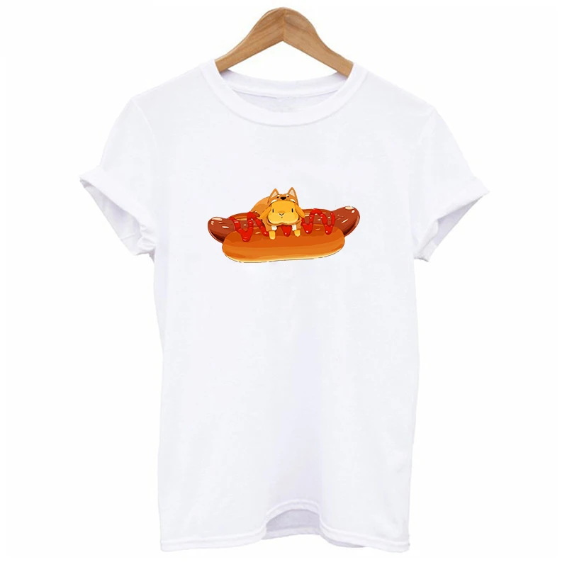 2019 cute funny Rabbit and hot dog womman pink Prinshirt Cotton Casual t shirt female Tops Tee Hipster Tumblr harajuku | Женская одежда
