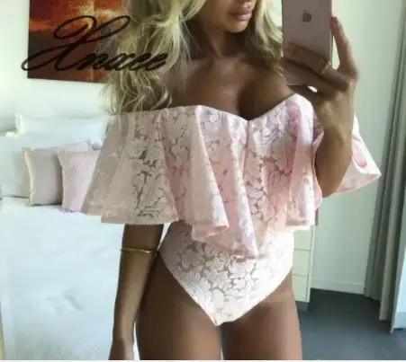 Women Jumpsuit Short Ruffled Off Shoulder Lace Bodycon Bodysuit Tops Women Jumpsuit Short Ruffled Off Shoulder Lace Bodycon Bodysuit Tops