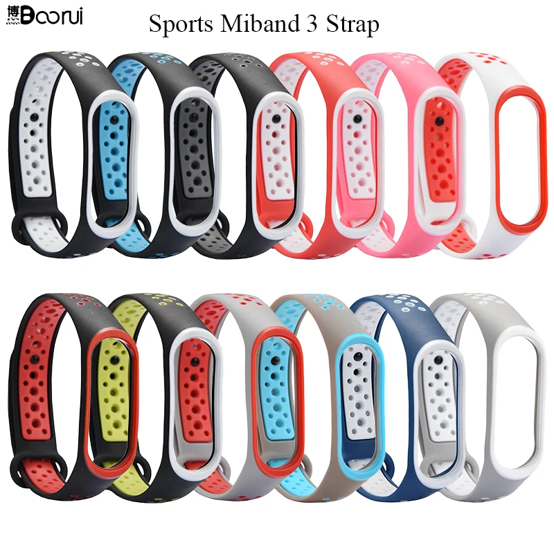 

BOORUI Sports Durable Smart Accessories For Xiaomi Mi Band 3 Miband 3 Strap Replacement Sport Double Color Silicone wrist strap