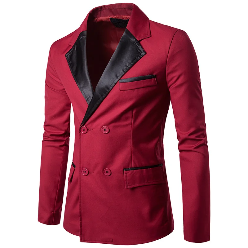 PU Collar Pattern Men Red Blazer 2017 Fashion Casual Slim Fit High ...