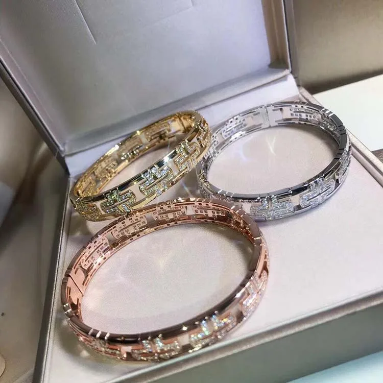 

High quality 925 sterling silver bangles crystal-cut hollow cut-back bracelet Creative cultural elements design wedding jewelry