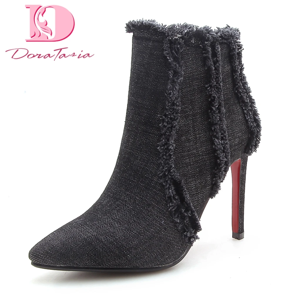 

Doratasia 2018 Large Size 33-43 High Heels Dropship denim Women Boots Woman Shoes sexy Pointed Toe party Ankle Boots Woman Shoes