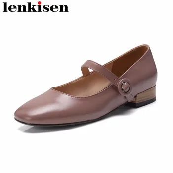 

Lenkisen original designer buckle strap square toe solid soft full grain leather low heels summer autumn wome leisure pumps L23