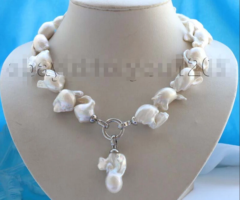 

******** Genuine Natural 20x33mm White Reborn Keshi Pearl Necklace Pendant #f1625!