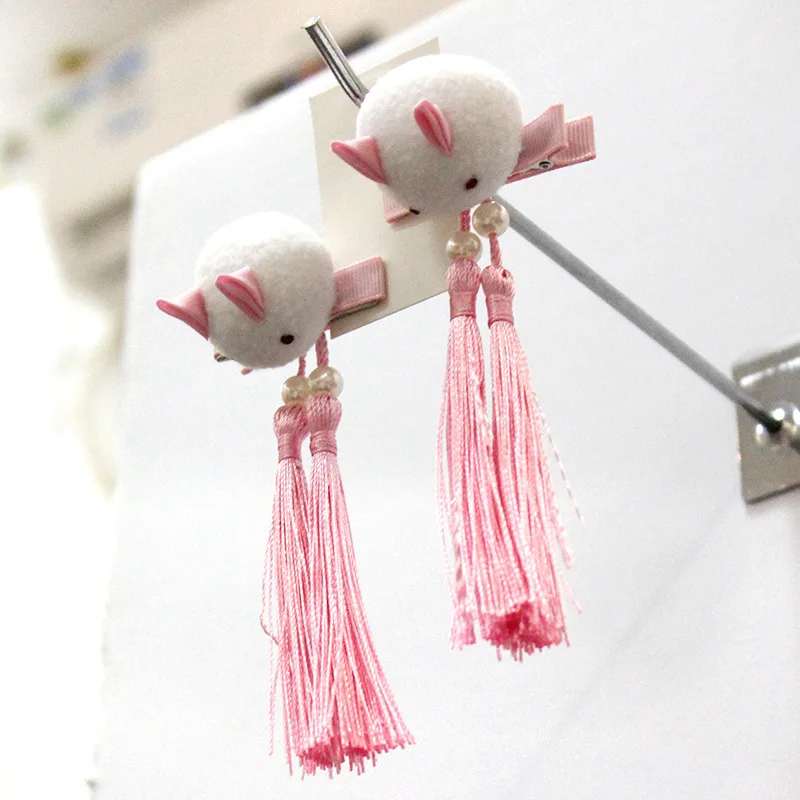 

2 PCS New Cute Chinese Style Rabbit Tassels Kids Hairpins Children Headwear Baby Hair Clips Headdress Girls Hair Accessories