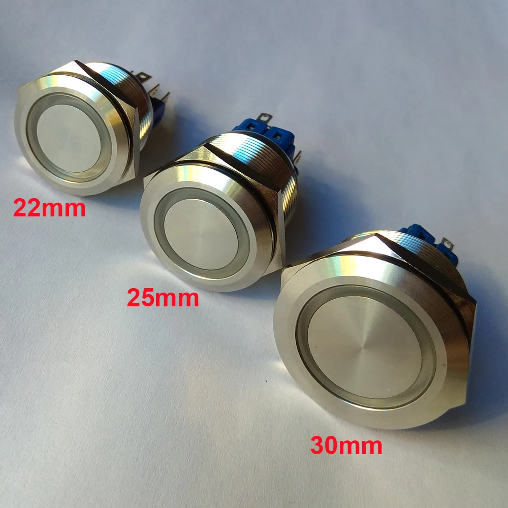 

22mm 25mm 30mm 6V 12V Green Ring Led Light self locking 1NO1NC Push Button Switch DPST Metal Industrial Boat Car DIY Switch