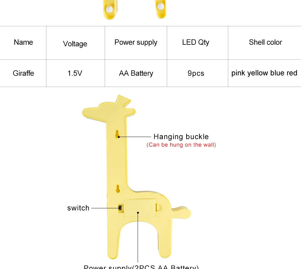 Children's Night Light Giraffe Novelty LED Night Light 3W AA Battery Powered Atmosphere Light Bedside Room Decor For Kids (5)