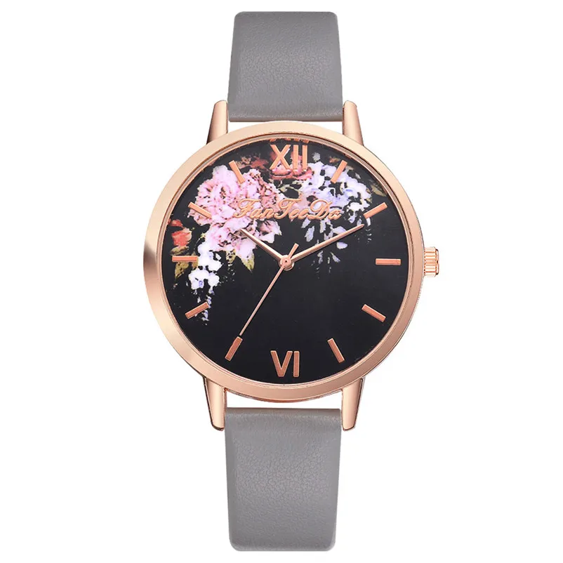 NEW Casual Women Watches Bracelet Watch Ladies Alloy Flowers leather band watch Analog Quartz Wrist Watch Clock relogio J13#N (6)