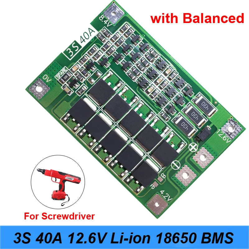 NEW 3S 40A for Screwdriver 12V Li-ion 18650 BMS PCM Battery Protection Board BMS PCM With Balance liion Battery Cell Pack Module