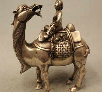 

9" Makred Chinese Dynasty Silver Belle Ride camel ship of the desert Statue