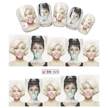 1 лист Лидер продаж красивая женщина Мэрилин Монро и Одри Хепберн Сделай Сам переводная наклейка на воду слайдер для украшения ногтей JIBN025