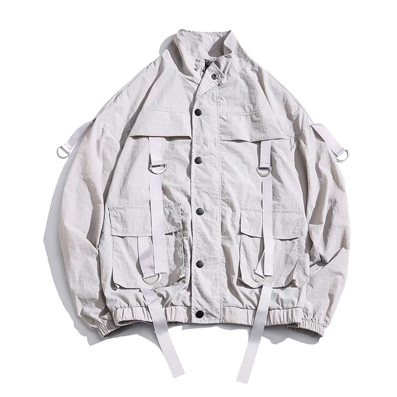 2020 Men Summer Streetwear Bomber Jacket Casual Hip Hop Mens Windbreaker Jackets Pockets Ribbons Thin Harajuku Man Jacket 2020 Men Summer Streetwear Bomber Jacket Casual Hip Hop Mens Windbreaker Jackets Pockets Ribbons Thin Harajuku Man Jacket