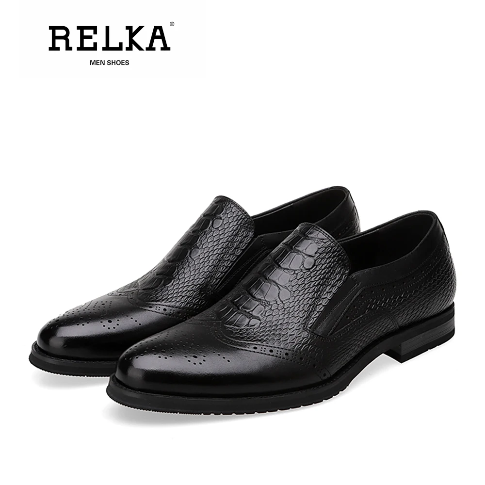 Luxo Casuais Relka Apontado Vintage Genuína Qualidade Brown Sólida black P31 Macio Slip Dedo Salto on Do Couro Alta Baixo Homens Básicos De Sapatos xrqwr4