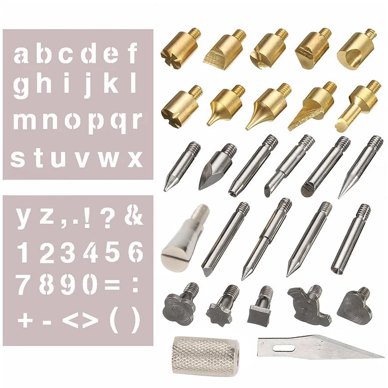 28pcs Soldering Iron Tool Kit Wood Burning Pen Tips & Stencil Set Carving Burner Wood burning Pyrography Tool Assortment Kit