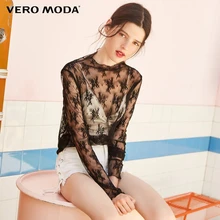 Vero Moda пикантные женские сетчатые Топы с длинным рукавом и стоячим воротником женские повседневные прозрачные элегантные футболки | 318302503