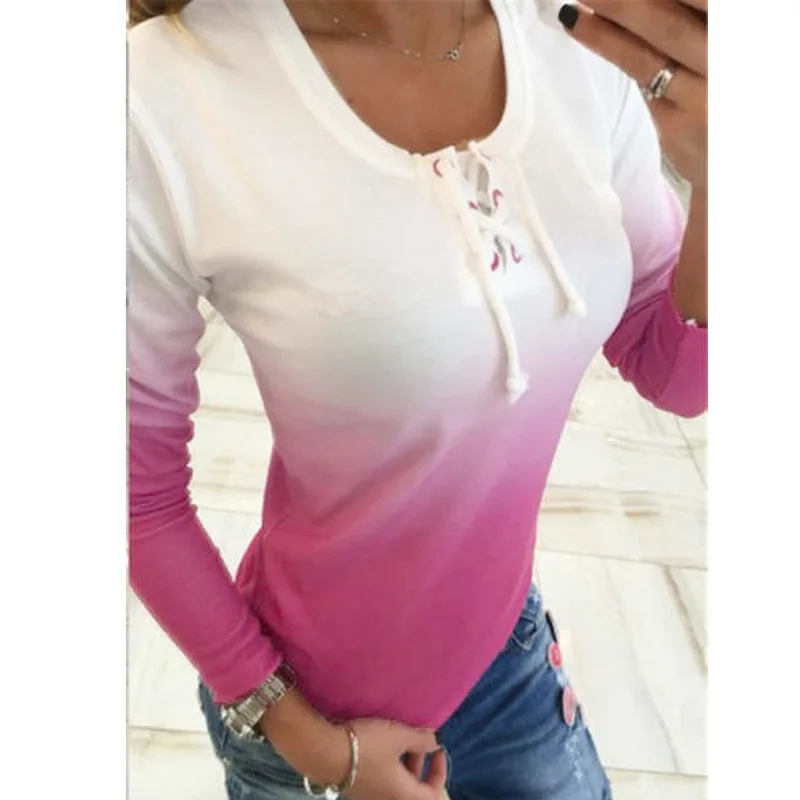 

New Gradual Colour T-shirt Slim Round-collar Long-sleeved Bottom Shirt