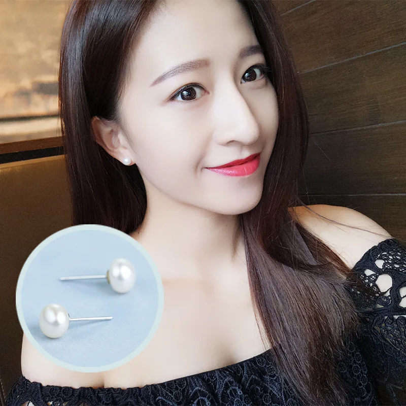 

S- s925 pearl earrings pure silver ornaments fashion Korean version temperament earrings pearl earrings silver accessories