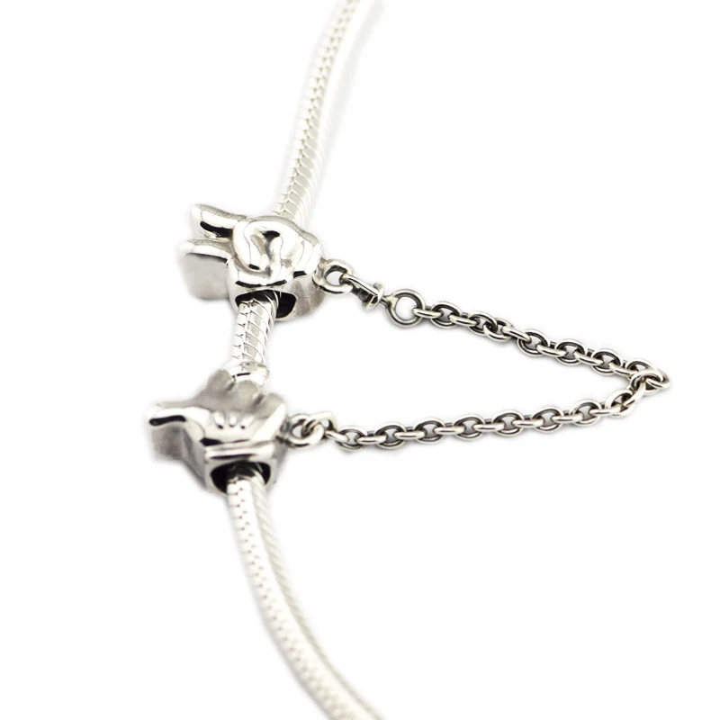 

DIY Fits for Pandora Beads Bracelets Mouse Gestures Safety Chain Charms 100% 925 Sterling-Silver-Jewelry Free Shipping