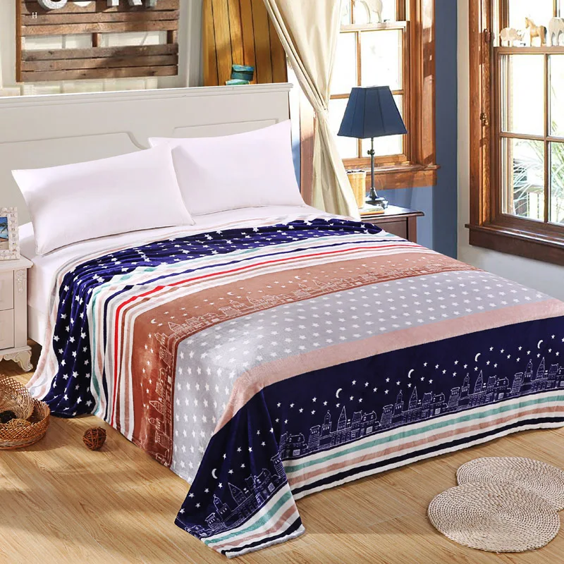 SOFT BEDCLOTHES BLANKETS City Starry Sky Print Flannel Blanket Coral