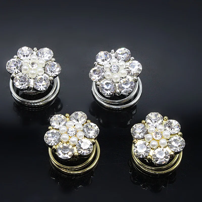 12 pcs Rhinestone Swirl Spiral Wedding Twist Coils Pearl Hair Spin Pins