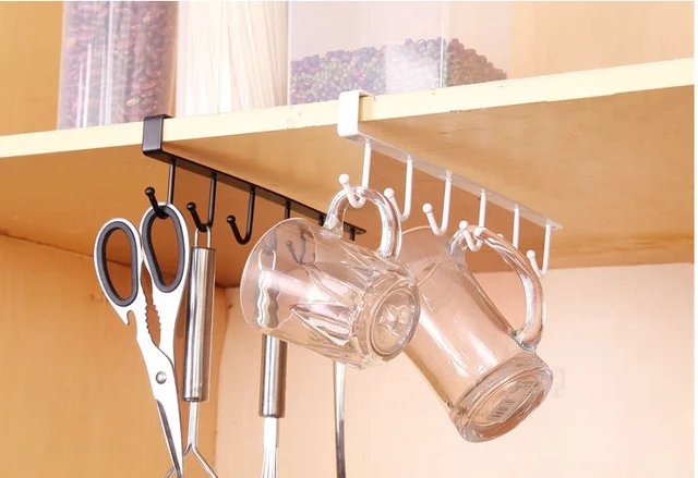 Kitchen Cabinet Under Shelf 6 Hooks Cup Holder Iron Hanging Storage Kitchen Cabinet Under Shelf 6 Hooks Cup Holder Iron Hanging Storage Rack Gl Mug Drinkware Organiser