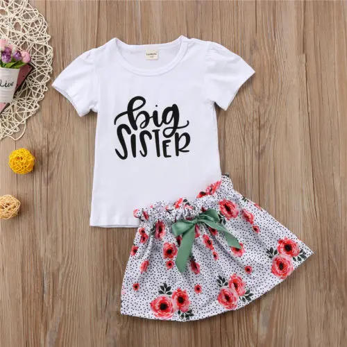 Комплект хлопковой одежды для маленьких девочек с надписью Little Big Sister Летние Боди