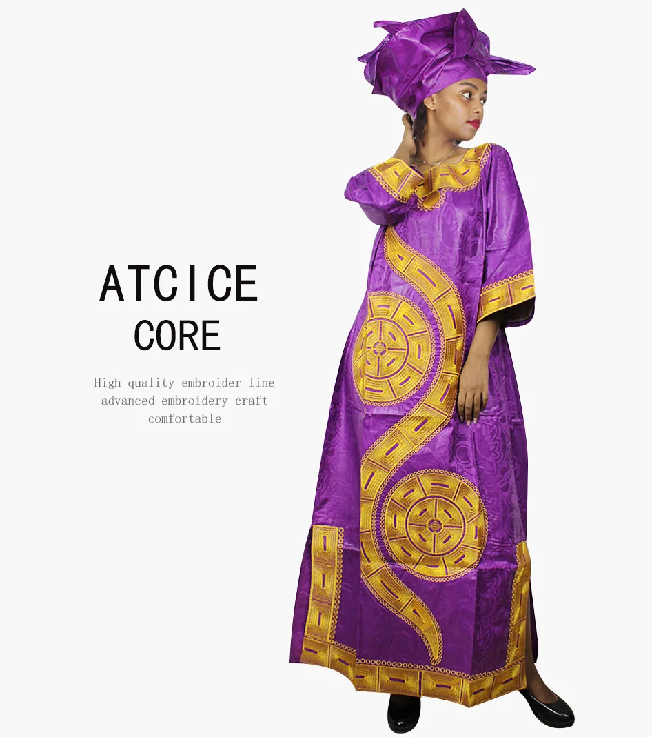 Африканские платья для женщин Модный Дизайн Африканский Базен вышивка дизайн платье длинное платье с шарфом Два шт один комплект LA009