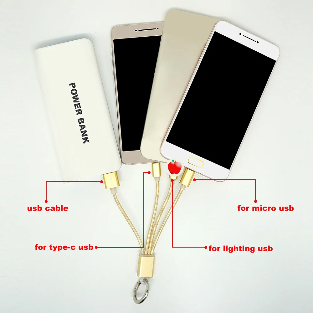 

3 in1 keychain short Cable Micro USB Type C Cable Multi cord for iPhone 6/s 7 8 Samsung Xiaomi HUAWEI for iphone cable short