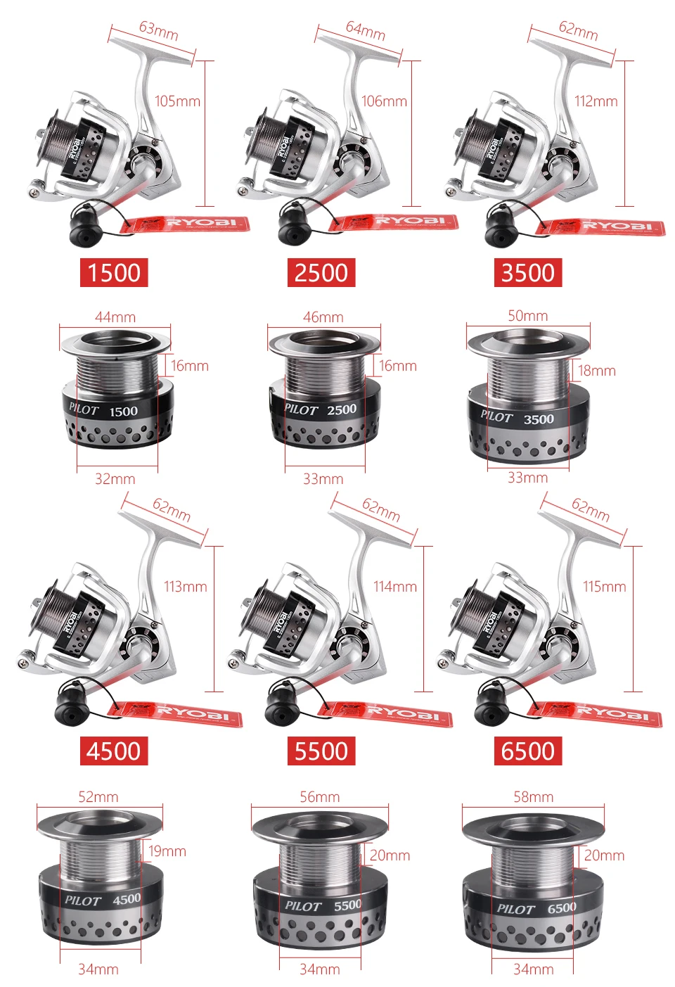 Оригинальные спиннинговые Рыболовные катушки RYOBI Серии 1500-6500 6+ 1BB ПЕРЕДАТОЧНОЕ ОТНОШЕНИЕ 5,0: 1/5. 1:1 Тяговая мощность 2,5-5 кг рыболовные снасти