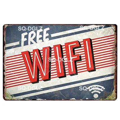 [SQ-DGLZ] Бесплатный Интернет WiFi точка доступа Оловянная вывеска Настенный декор прибывают в темную сторону металлические поделки WiFi зона плавок художественный плакат