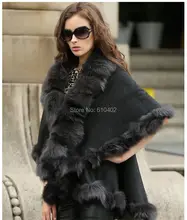 free shipping Genuine Fox Fur Real Cashmere Fox Fur Coat Cloak Poncho shawl cape Wraps GRAY
