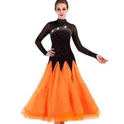 Платья для бальных танцев Для Женщин Производительность спандекс/органзы Ruching/Кристаллы/стразы с длинным рукавом Вальс платье для танцев