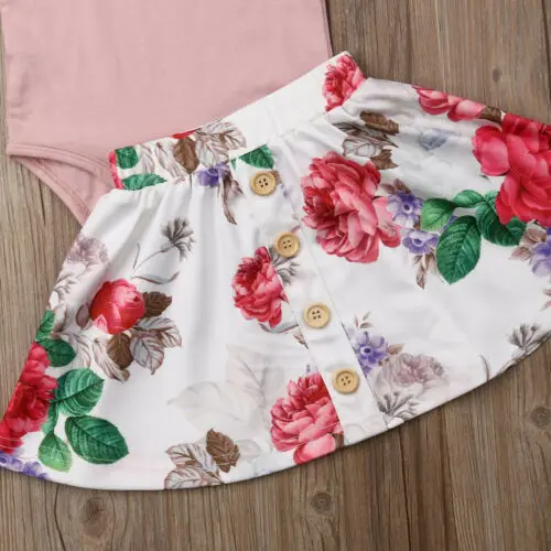 2019 Brand Newborn Baby Girl Clothes Lace Tops Romper Floral Button Skirt Headband Outfit 3Pcs Children Todderl Girls Clothing